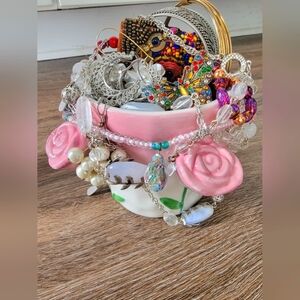 Pink And White Glass Filled With Mystety Jewelry